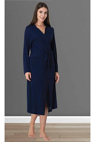 by İGP ثوب نسائي من القطن برباط أمامي باللون الأزرق الداكن