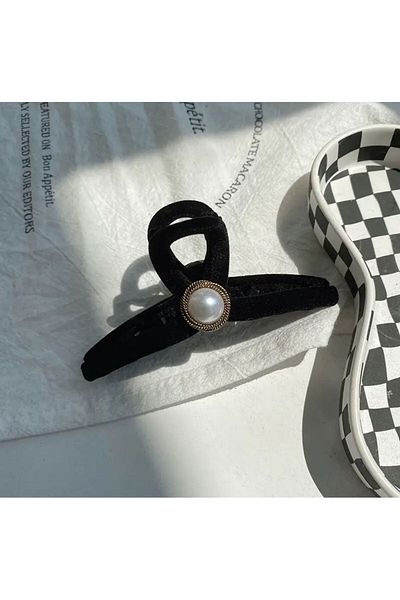 Rachel Black Velvet Pearl Stone Large Latch Buckle-14 cm
