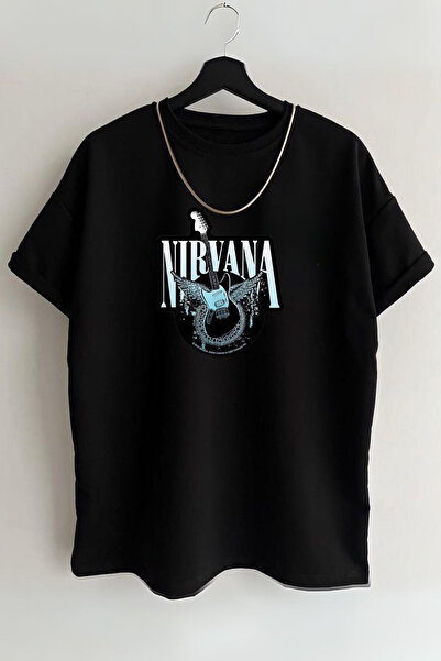 AEMİ تيشيرت نيرفانا كبير الحجم مطبوع للجنسين 100% قطن