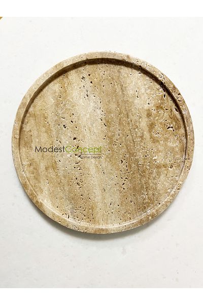 Modestmar Natural Travertine Round Tray, Marble Organizer 28cm VeinCut