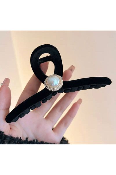Rachel Black Velvet Pearl Stone Large Latch Buckle-14 cm
