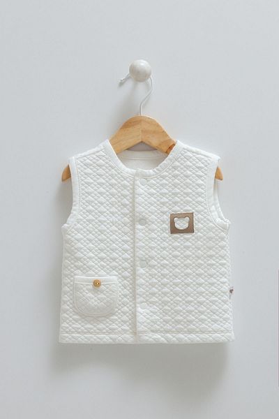 Caramell Bear Quilted 100% Ecru Vest