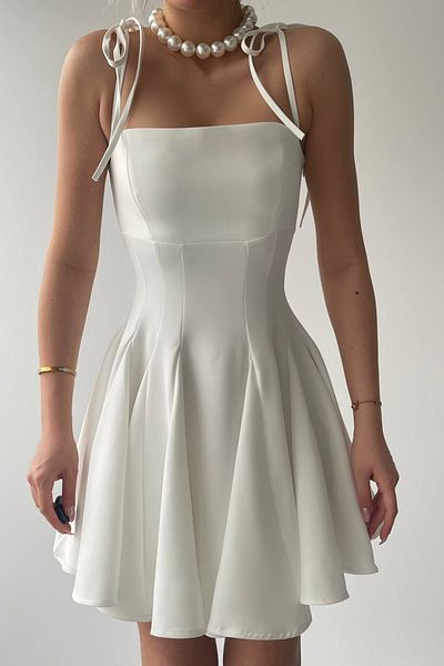 Secret Passion Lingerie Krajka Detailní Atlas Fabric Tenká ramínka Bílé šaty pro návrat domů – Flared Princess Cut 164