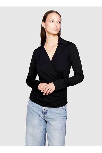 Sisley قميص نسائي أسود بقصة ضيقة 56CALQ05W