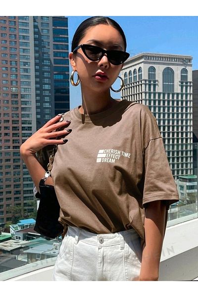 WOODROFFE Cherish Time Effect Printed Oversize T-shirt για γυναίκες/κορίτσια - Loose, Boyfriend Cut
