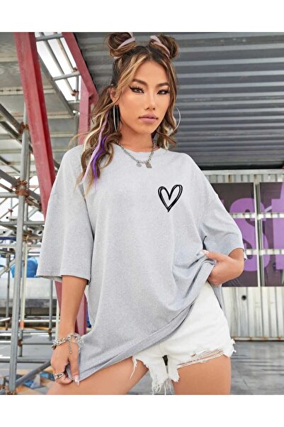 WOODROFFE Tricou Salas supradimensionat pentru damă cu imprimeu Tiny Heart Bo...