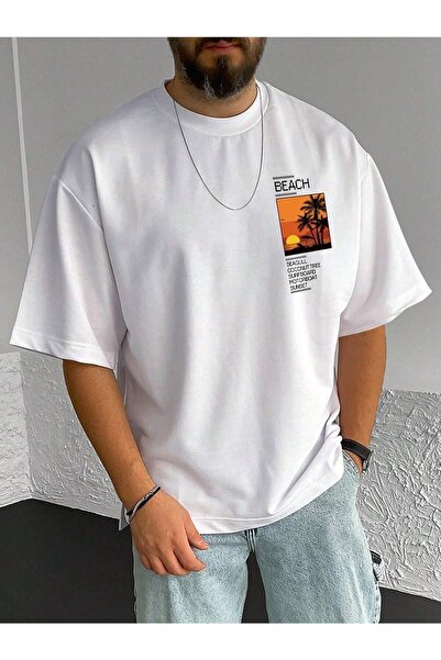 WOODROFFE Beach Picture Printed Oversize Men's T-Shirt Casual Boyfirend