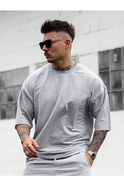 WOODROFFE Απλό Basic Oversize Ανδρικό T-shirt Casual Boyfirend