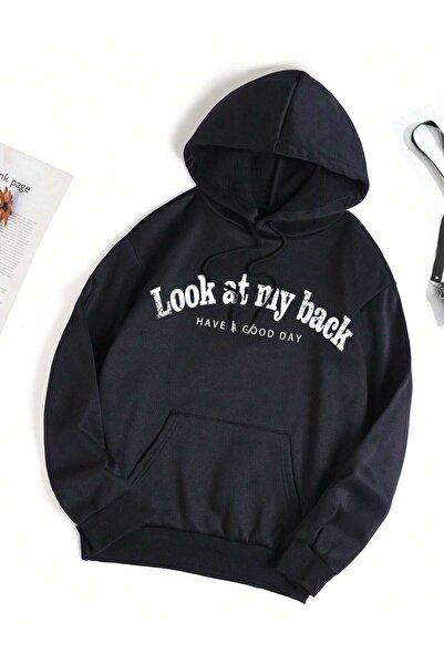 WOODROFFE Κοιτάξτε στο My Back Printed Unisex Μαύρη κουκούλα Oversize φούτερ