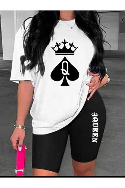 WOODROFFE Σετ μπλουζάκι με κοντό κολάν με στάμπα Oversize Loose Boyfriend