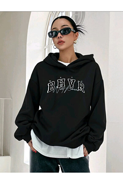 WOODROFFE Γυναικείο φούτερ Bhvr με στάμπα Unisex με κουκούλα Oversize