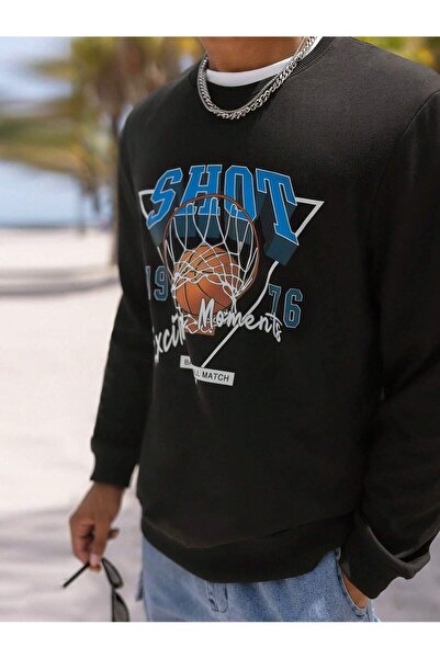 WOODROFFE Hanorac oversize negru unisex cu imprimeu Shot 1976 pentru bărbați