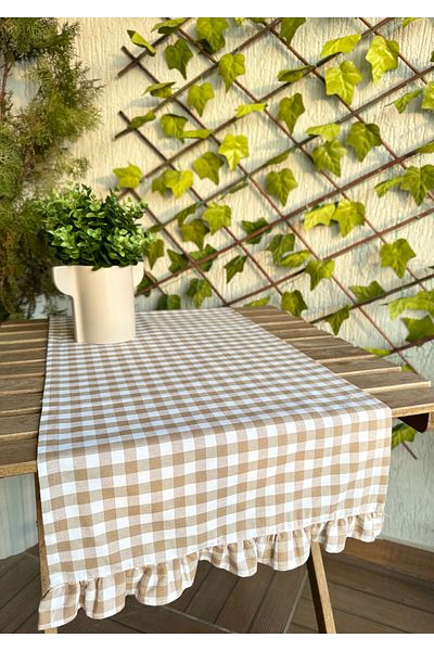 Decamor home Λινά Frilly Runner Vintage Gingham Beige Runner