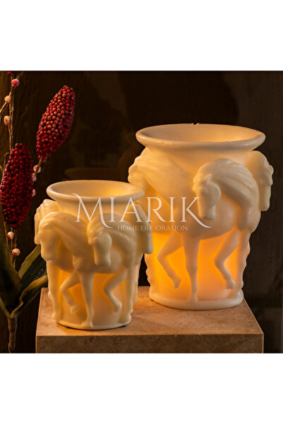 MIARIK DESIGN & DEKORASYON Dekoratif At Figürlü Fener Mum 2'li