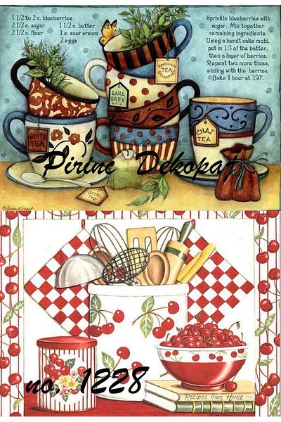 LİNEART 1228 Kitchen, Kitchen, Cherry, Cups Brass Decopage