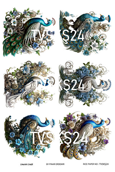 LİNEART ديكوباج نحاسي بنمط الطاووس الملون TVSKS24 - 30x42