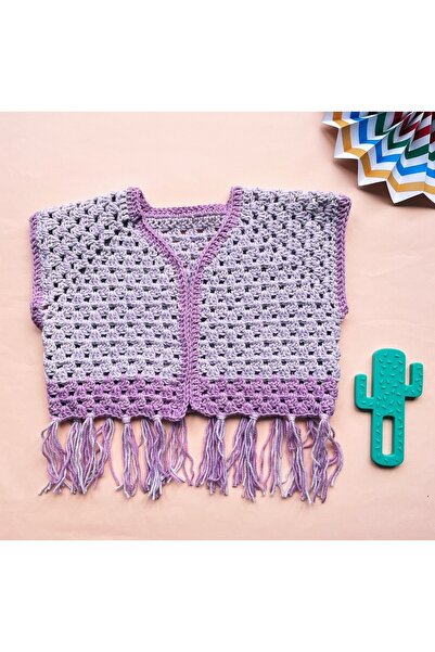 The Cloudish Shop Kız Bebek Çocuk Bolero merserize Yelek lila püsküllü