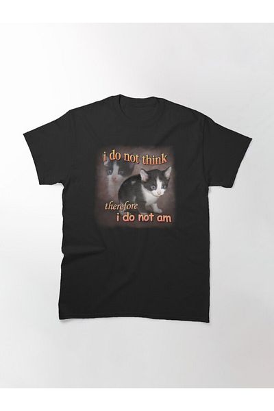 ZOKAWEAR Loose Fit Black I Do Not Think Before I Do Not Am - Μπλουζάκι με στάμπα με πορτραίτο Cat Meme