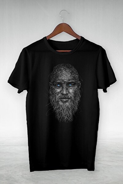 ZOKAWEAR Tricou unisex loose fit Black Vikings Ragnar Illustration Desen Desi...