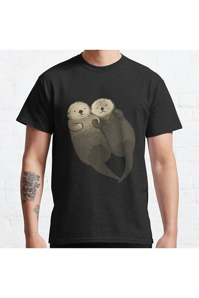 ZOKAWEAR Loose Fit Black Significant Otters - Otters Holding Hands Tricou imprimat