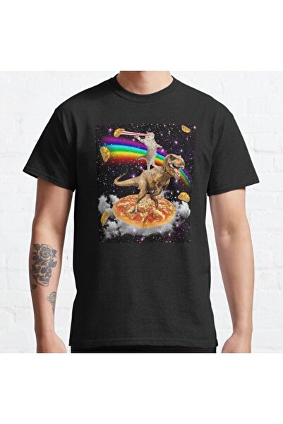 ZOKAWEAR Galaxy Laser Eye Cat Dino Pizza Tacos Tricou loose fit cu design Rai...