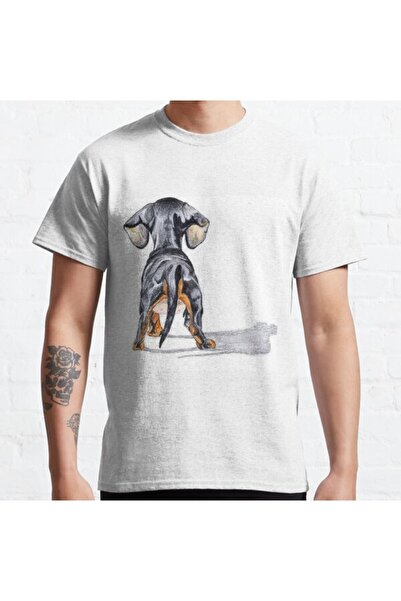 ZOKAWEAR Унисекс тениска с щампа на гърба на кученце дакел с широка кройка