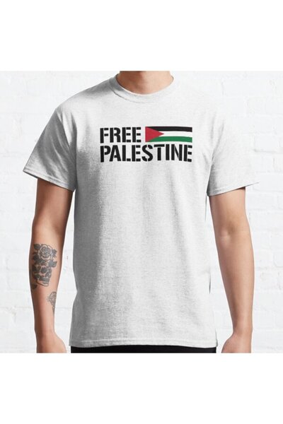ZOKAWEAR تيشيرت مطبوع بتصميم فضفاض للجنسين من Free Palestine مع علم