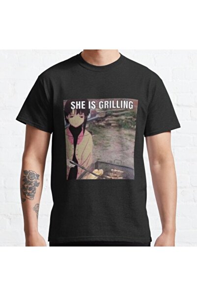 ZOKAWEAR Bol Kalıp Serial Experiments Lain Grilling Meme Tasarım Baskılı T-shirt