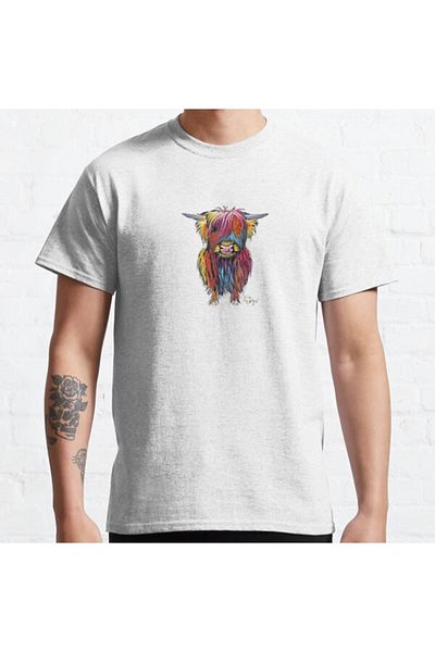 ZOKAWEAR Μπλουζάκι με τυπωμένο μπλουζάκι με άφθονη εφαρμογή Unisex Scottish Hairy Highland Cow'Braveheart' By Shirley Design