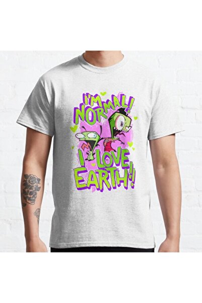 ZOKAWEAR Loose Fit Unisex Invader Zim Gir I'm Normal I Love Earth!! Σχέδιο εμ...