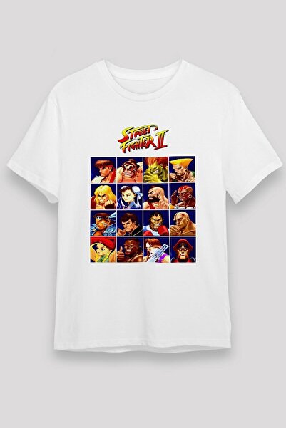 ZOKAWEAR تي شيرت أبيض مطبوع عليه Street Fighter فضفاض للجنسين