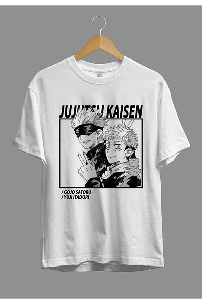 ZOKAWEAR Tricou cu design imprimat Jujutsu Kaisen Yuji Itadori și Gojo cu caracter largi