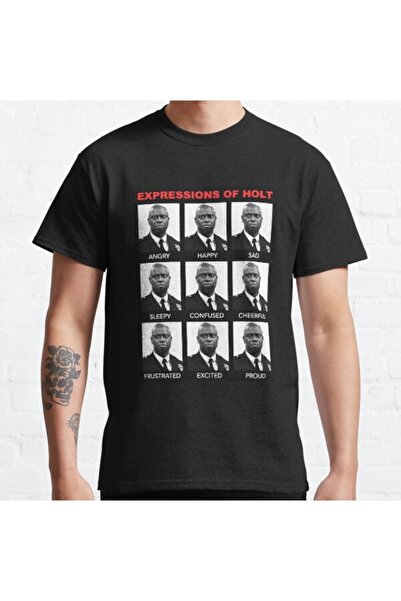 ZOKAWEAR Bol Kalıp Unisex Expressions Of Captain Holt, Brooklyn 99 Tasarım Baskılı Tshirt