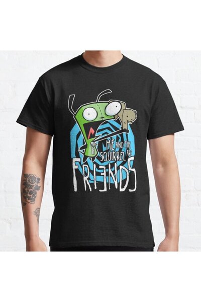ZOKAWEAR Bol Kalıp Unisex Invader Zim Gir Me And The Squirrel Are Friends! Tasarım Baskılı Tshirt