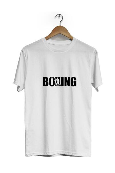 ZOKAWEAR Unisex Bol Kalıp Boxing Baskılı Kısa Kol Bisiklet Yaka Tişört 2036