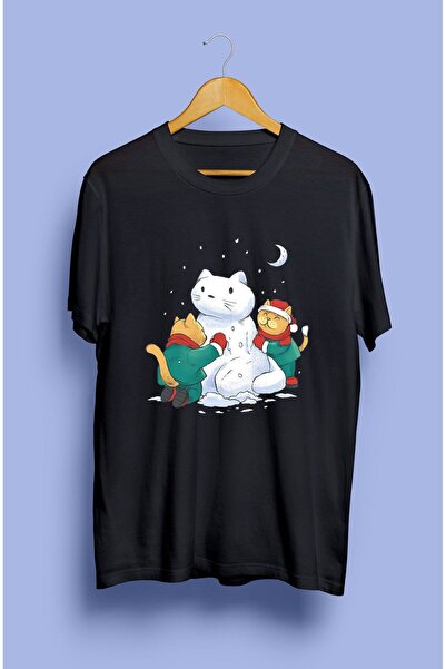 ZOKAWEAR Τυπωμένο μπλουζάκι Loose Fit Unisex Cute Cats Σχέδιο Χιονάνθρωπος