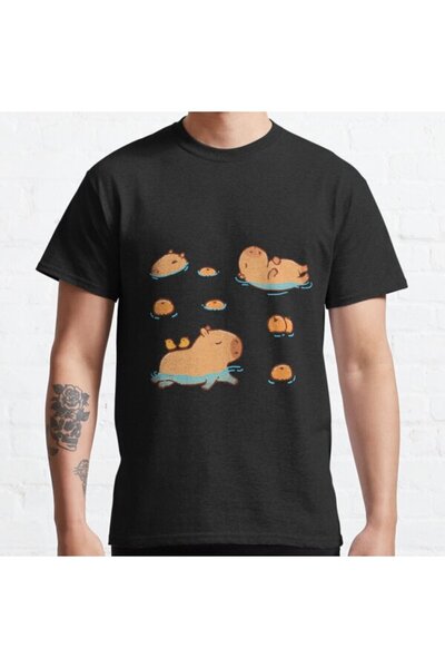 ZOKAWEAR Tricou imprimat unisex, cu model capibara, înot cu portocale