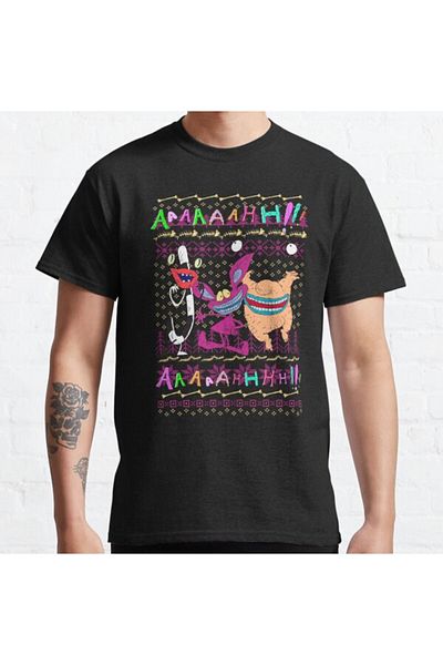 ZOKAWEAR Loose Fit Unisex Aaahh!!! Real Monsters Christmas Scary Fun Ugly Sweater Design Tricou imprimat