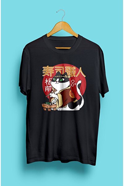 ZOKAWEAR Μπλουζάκι με στάμπα για ιαπωνική γάτα σούσι με φαρδιά εφαρμογή Unisex