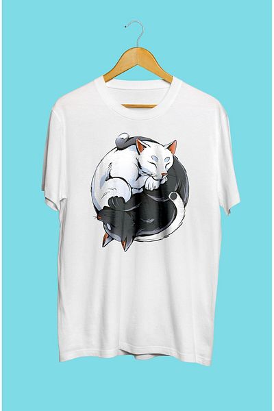 ZOKAWEAR Μπλουζάκι με τυπωμένο σχέδιο Loose Fit Cat Ying Yang