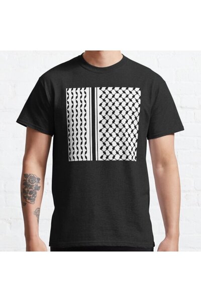ZOKAWEAR Loose Fit Unisex Keffiyeh And Lines In Black Design Printed T-shirt