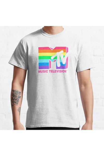 ZOKAWEAR Bol Kalıp Unisex Mtv Vintage Rainbow Pride Pink Mtv Logo Tasarım Bas...