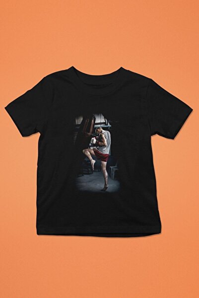 ZOKAWEAR Tricou negru cu imprimeu Kick Boxing, unisex, loose fit