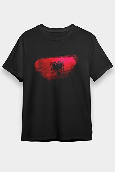 ZOKAWEAR Unisex Loose Fit Albania - Albania Flag Printed Black T-shirt