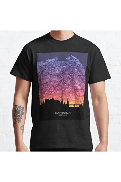 ZOKAWEAR Τυπωμένο μπλουζάκι Loose Fit Unisex Edinburgh Skyline Map Design