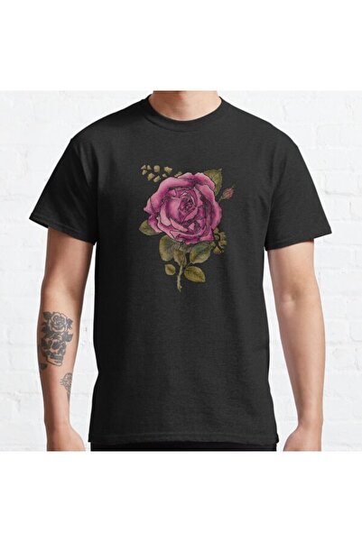 ZOKAWEAR Loose Fit Unisex Vintage Ακουαρέλα ροζ τριαντάφυλλο σε παλιό χάρτινο...