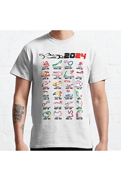 ZOKAWEAR Tricou imprimat unisex Calendar Formula Race Cars 2024 Circuite Culo...