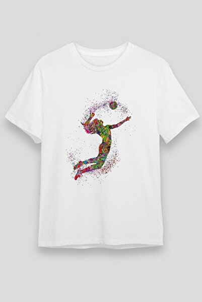 ZOKAWEAR Tricou alb cu imprimeu volei, unisex loose fit - tricou