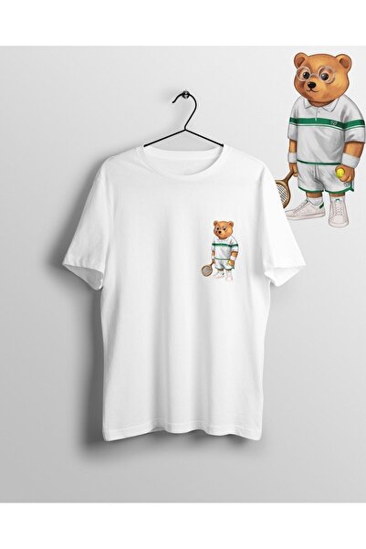 ZOKAWEAR Унисекс тениска с широка кройка и щампа на тенис на корт с мече и пл...