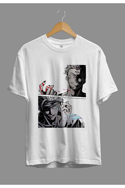 ZOKAWEAR Loose Fit Jujutsu Kaisen Satoru Gojo (SENSEI) Vs Sukuna Ryomen Anime Character Printed Design T-Shirt